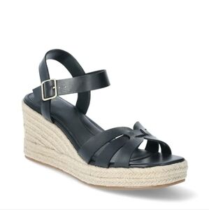 Time and Tru Black Wedge Sandals with Ankle Strap